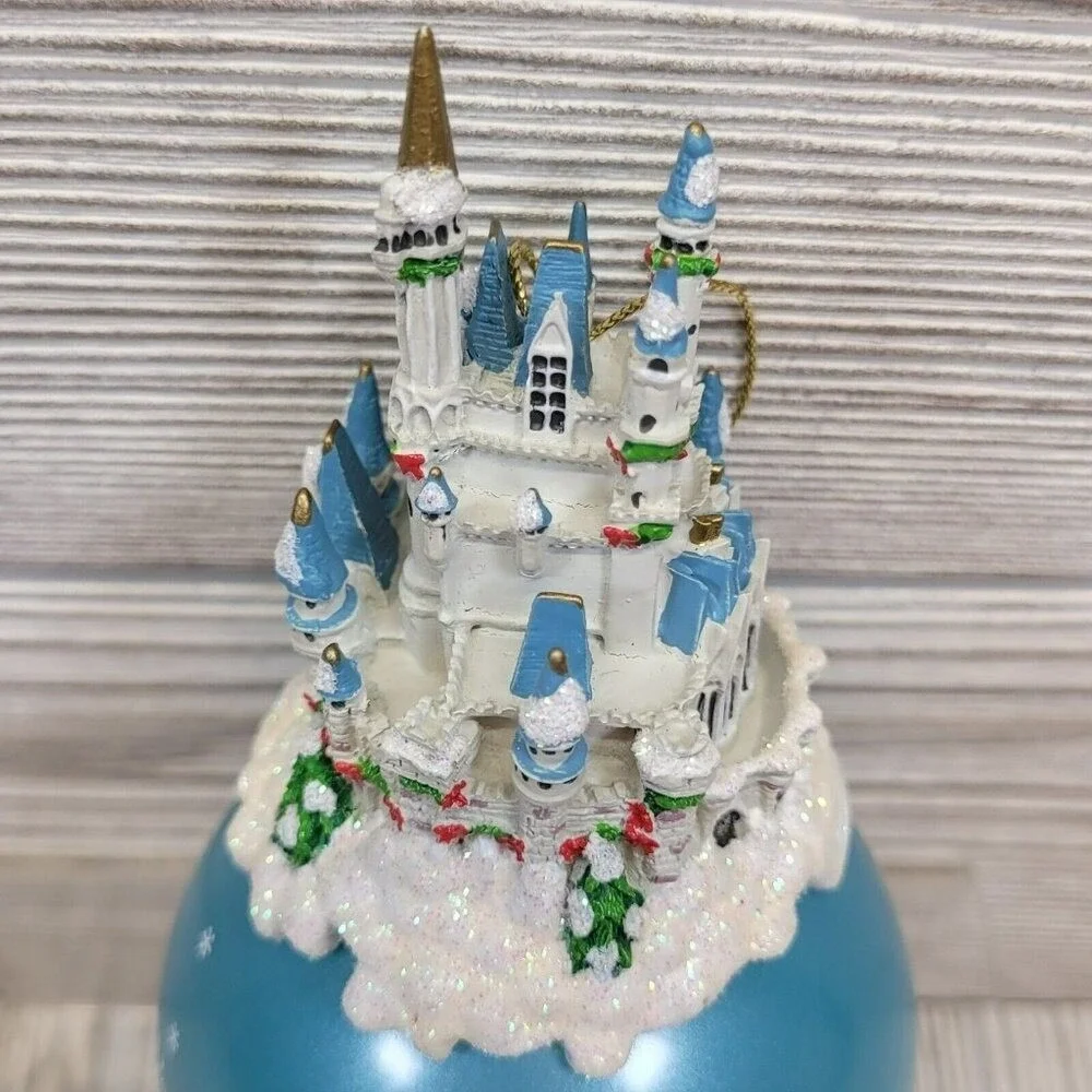 Disney World Christmas‎ Ornament Cinderella Castle Blue Glass Snowflake Ornament